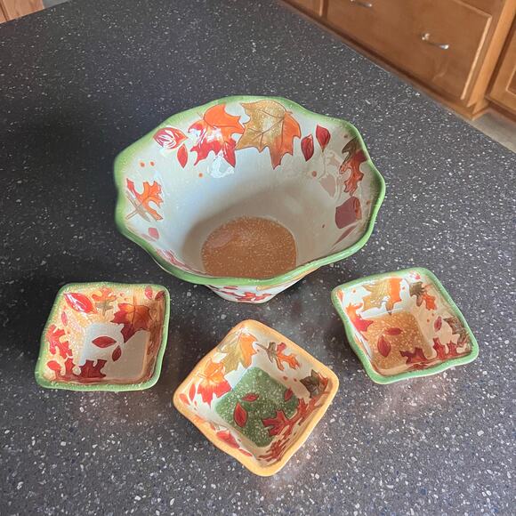 Bella Casa by Ganz Serving Bowl with 3 smaller bowls Featuring Autumn Leaves - Picture 13 of 13